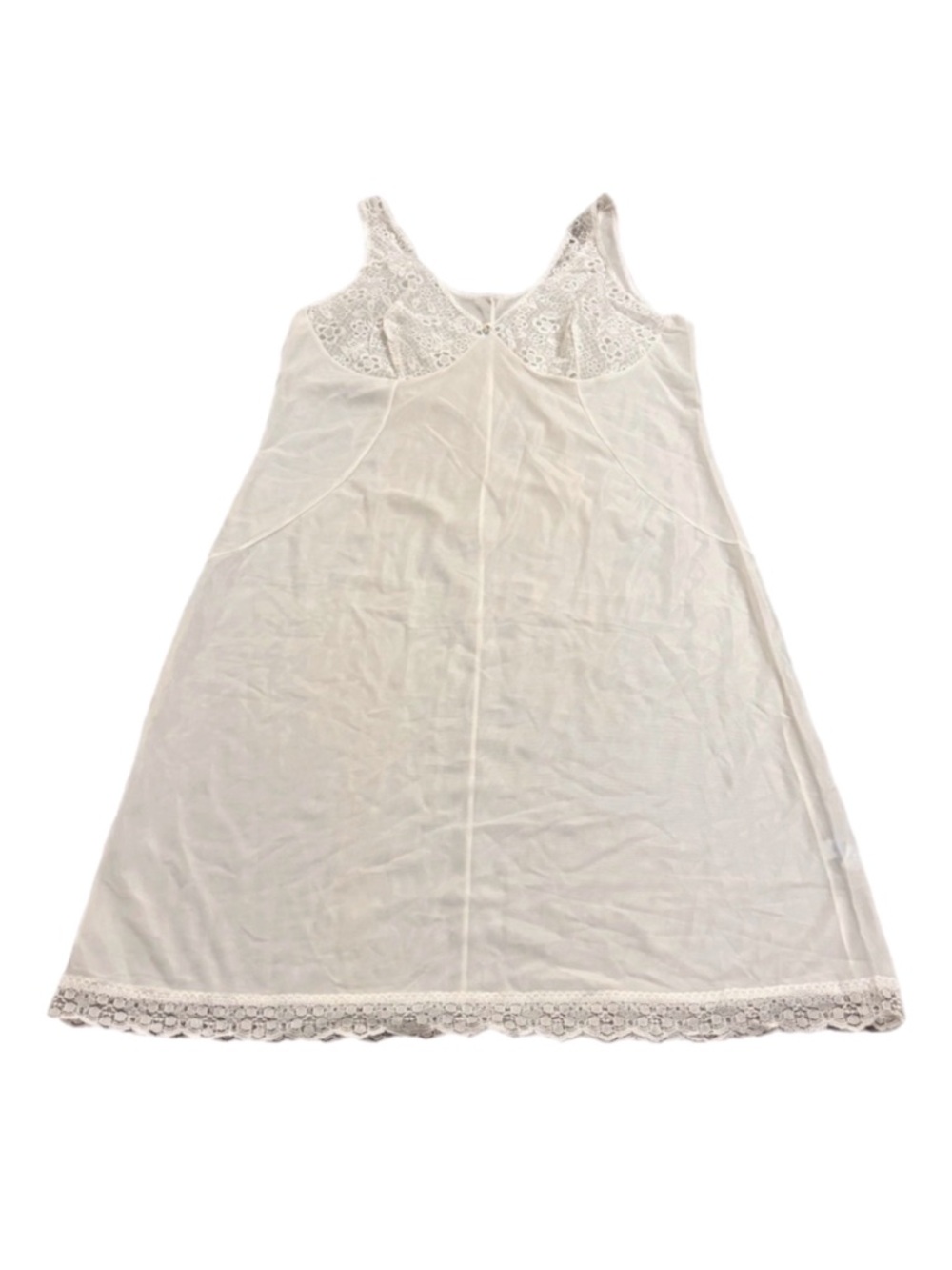 60s/70s European Vintage Silky Lace Slip Dress (Ivory/White) Size XL